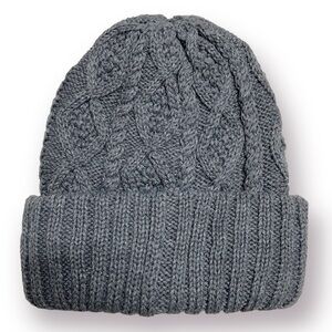 Grey Cable Knit Fold Over Beanie